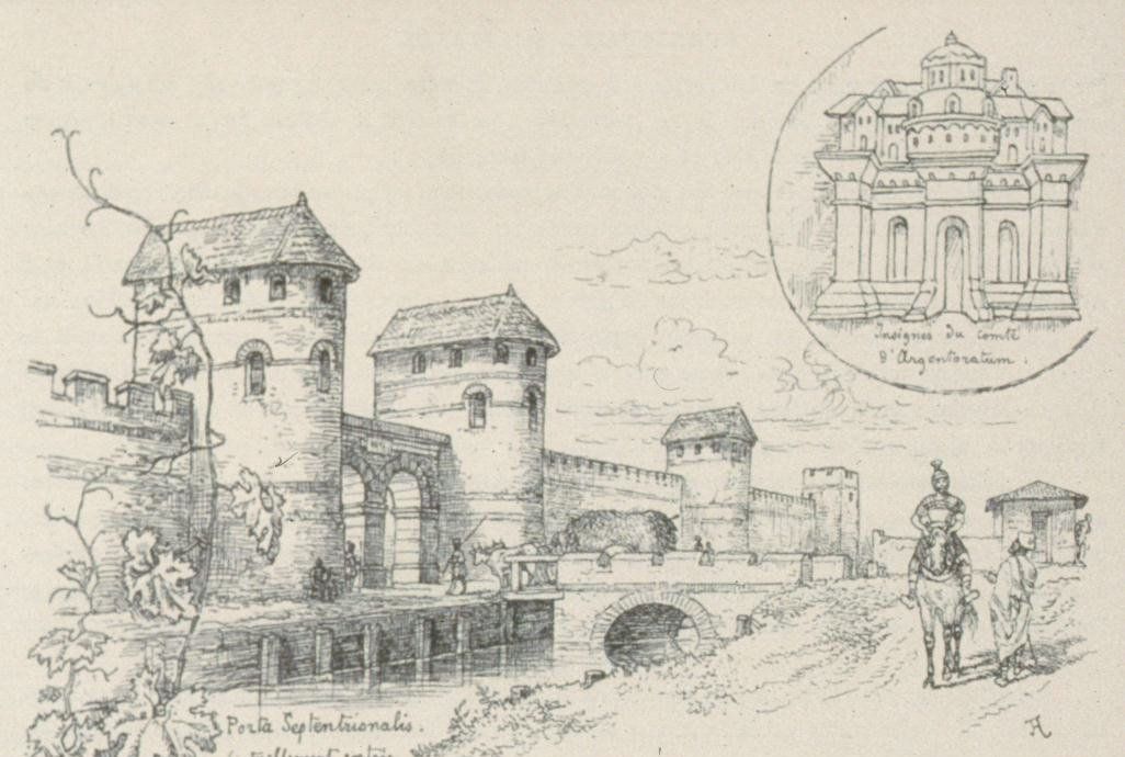 Porta Septentrionalis, die Mauern von Argentoratum · Zeichnung von Alfred Touchemolin, 1895
